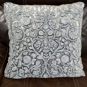 Floral Embroidered Pillow Denim with Velvet base